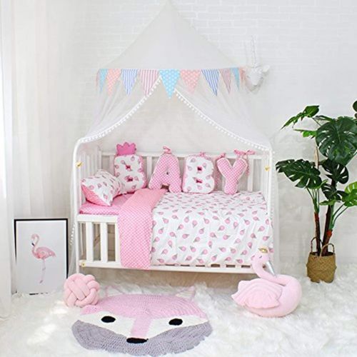  [아마존베스트]OldPAPA Bed Canopy Lace Mosquito Net with Gauze Curtain Unique Pendant Play Tent Bedding for Kids Playing Reading with Children Round Dome Netting Curtains Baby Boys Girls Room Dec