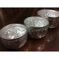 /OldTimeSiam Vintage Aluminium Thai Bowl Water Dipper Gift Silver3 Pcs Collection Culture Water Wars Songkran Water Festival