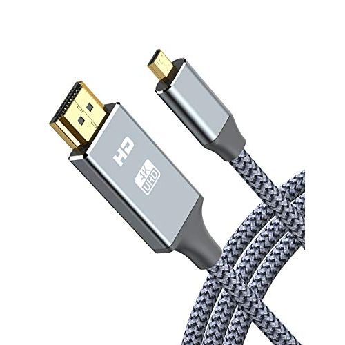  4K Micro HDMI to HDMI Cable Adapter 10FT, Oldboytech Micro HDMI Cable Nylon Braid (Male to Male) 4K@30HZ/3D Grey Compatible with Hero 8/7/6/5, Raspberry Pi 4, A6000, A6300, Nikon C