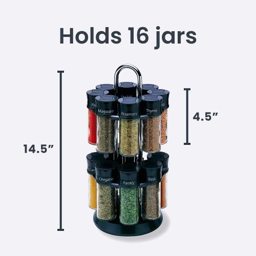  Olde Thompson Since 1944 Olde Thompson 16-3oz Glass Jar Revolving Carousel Spice Rack - Allspice, Basil, Cinnamon, Cumin, Crushed Red Pepper, Dill, Fennel, Ginger, Marjoram, Oregano, Paprika, & Many More -