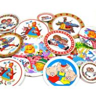 OldeTymeNotions 50s Tin Toy Tea Plates, Storybook characters set of 12, Instant Collection.