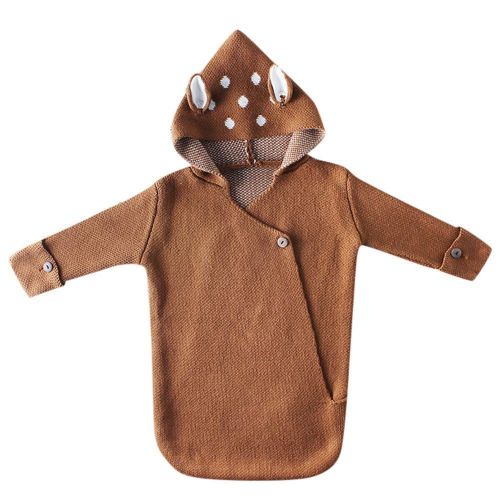  Oldeagle Newborn Baby Hooded Deer Ear Knitted Dot Blanket Sleeping Bag Swaddle Wrap for Baby Girl Boy