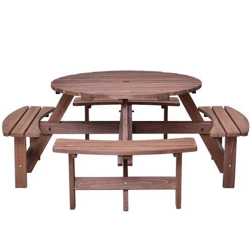  Oldzon oldzon Patio 8 Seat Wood Picnic Table Beer Dining Seat Bench Set Pub Garden Yard with Ebook