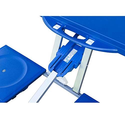  Oldzon 4 Person Plastic Portable Compact Folding Suitcase Picnic Table Set w/Umbrella Hole - Blue with Ebook