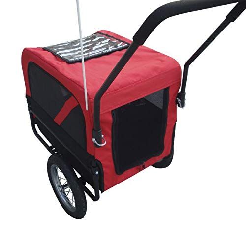  Oldzon oldzon 2-in-1 Dog Pet Bicycle Trailer/Stroller with Swivel Wheel - Red/Black with Ebook