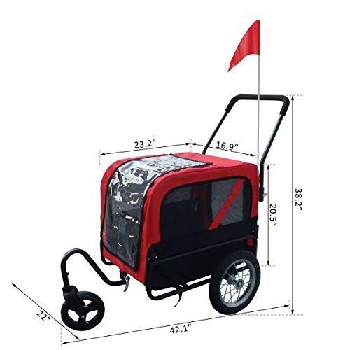  Oldzon oldzon 2-in-1 Dog Pet Bicycle Trailer/Stroller with Swivel Wheel - Red/Black with Ebook