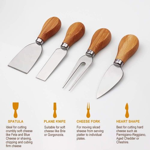  [아마존베스트]Jocabo Bamboo Cheese Board Meat Charcuterie Platter Serving Tray W/ 4 Tableware Stainless Steel Knife, Home Kitchen Food Server Plate Cutter Cutlery Tool, Entertain Family Friend Guest as