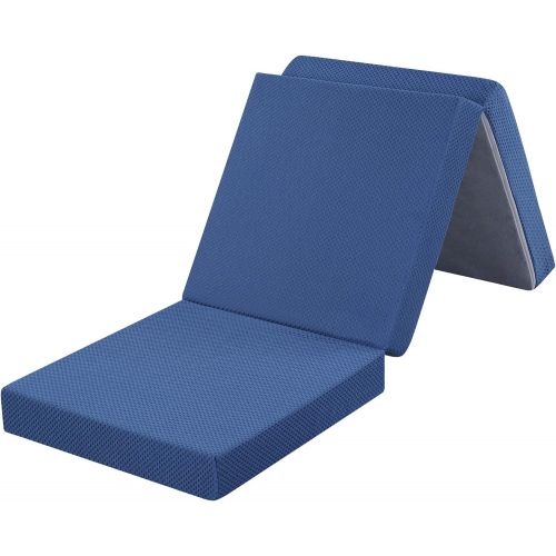  Olee Sleep Tri-Folding Memory Foam Topper, 4 H, Blue