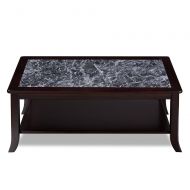 Olee Sleep VC18TB04D Grigo Garinico Natural Top Coffee Real Marble/Classic/Stylish/Soild Wood Table, Dark Black & Black