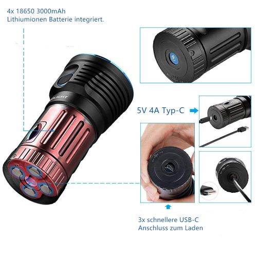  [아마존 핫딜]  [아마존핫딜]Olight OLIGHT X7R Super Bright Leistungsstarke Taschenlampe, Cree LED 12000 Lumen, USB-Schnellladegerat fuer Typ-C, Ihr bester Camping-Sucher, Rettungs-Taschenlampe, Schwarz