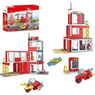 Olimond Toys 2-in-1 City Fire Station Building Set with Fire Motorcycle Fire Rescue Building Blocks Toys Fire Building Kit for Kids Aged 6 and up, 160pcs