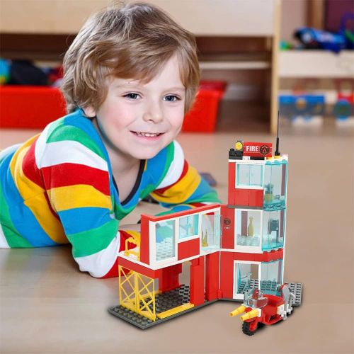  Olimond Toys 2-in-1 City Fire Station Building Set with Fire Motorcycle Fire Rescue Building Blocks Toys Fire Building Kit for Kids Aged 6 and up, 160pcs