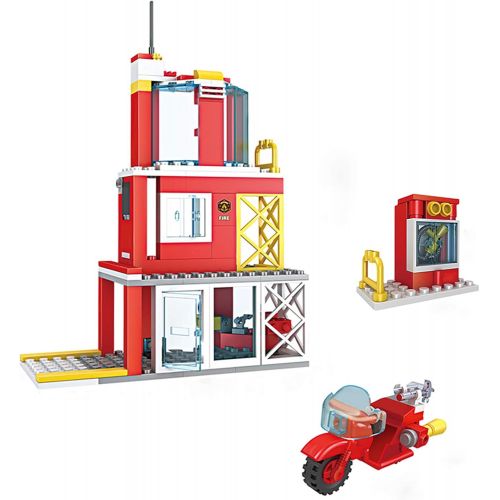  Olimond Toys 2-in-1 City Fire Station Building Set with Fire Motorcycle Fire Rescue Building Blocks Toys Fire Building Kit for Kids Aged 6 and up, 160pcs