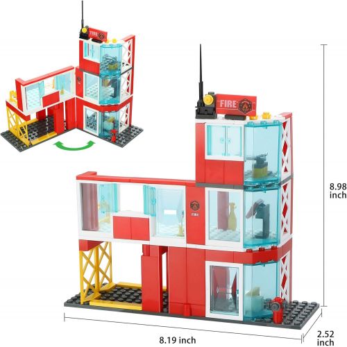  Olimond Toys 2-in-1 City Fire Station Building Set with Fire Motorcycle Fire Rescue Building Blocks Toys Fire Building Kit for Kids Aged 6 and up, 160pcs