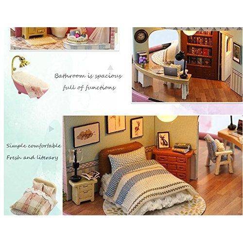 Olivadreamhouse 3D DIY Dollhouse Wooden Miniature Furniture Kit with LED Best Birthday Gifts for Kids Kitten Diary (Alice Dream Castle)