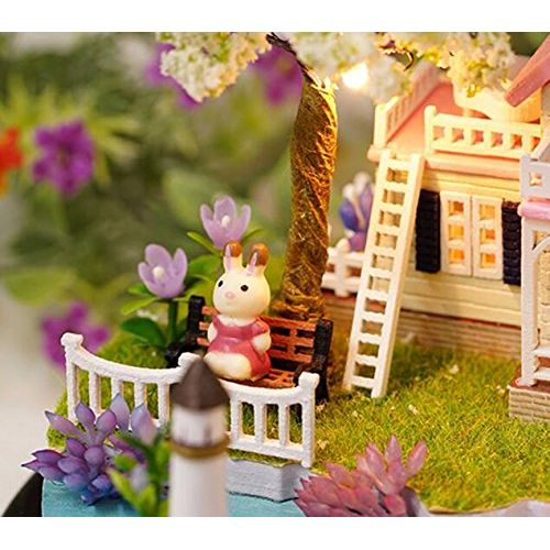  Olivadreamhouse 3D DIY Dollhouse Wooden Miniature Furniture Kit with LED Best Birthday Gifts for Kids Kitten Diary (Alice Dream Castle)