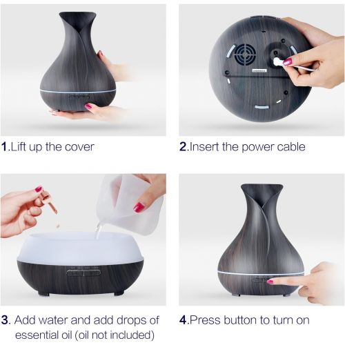  [아마존핫딜][아마존 핫딜] OliveTech Aroma Essential Oil Diffuser, 400ml Ultrasonic Cool Mist Humidifier with Color LED Lights Changing for Home, Yoga, Office, Spa, Bedroom, Baby Room - Wood Grain