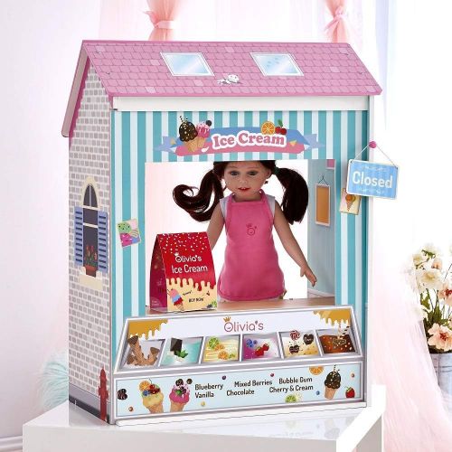  Olivias Little World TD-12641C Convertible Wooden Play House | 4 Scenes Dollhouse with 7 Accessories Classic 18 Doll