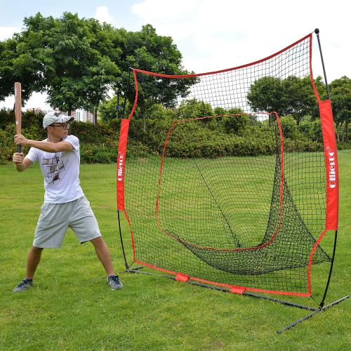  Ollieroo 7x7 Baseball and Softball Practice Net for Hitting, Pitching, Backstop Screen Equipment Training Aids Red  Black, Includes Carry Bag