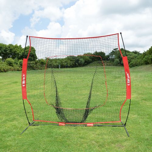  Ollieroo 7x7 Baseball and Softball Practice Net for Hitting, Pitching, Backstop Screen Equipment Training Aids Red  Black, Includes Carry Bag