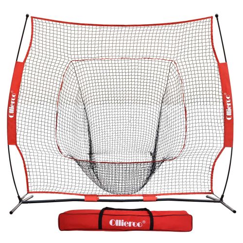  Ollieroo 7x7 Baseball and Softball Practice Net for Hitting, Pitching, Backstop Screen Equipment Training Aids Red  Black, Includes Carry Bag