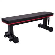 Ollieroo Flat Bench Weight 1000lb Rated Capacity for Sit Up Bench Strength Training and Abs Exercises with Handle & Wheels - Black/Red