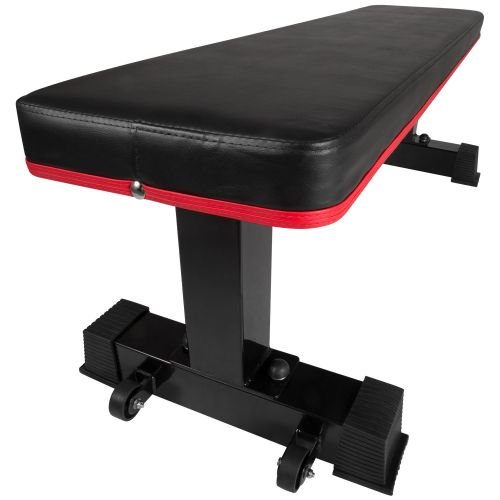  Ollieroo Flat Bench Weight 1000lb Rated Capacity for Sit Up Bench Strength Training and Abs Exercises with Handle & Wheels - BlackRed