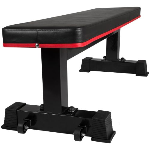  Ollieroo Flat Bench Weight 1000lb Rated Capacity for Sit Up Bench Strength Training and Abs Exercises with Handle & Wheels - BlackRed