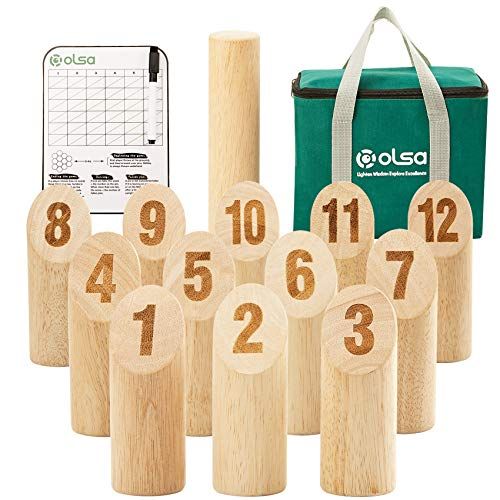  Olsa Wooden Throwing Game Set, Numbered Block Tossing Game with Scoreboard & Carry Bag-Outdoor Backyard Lawn Game for Kids Adults Family