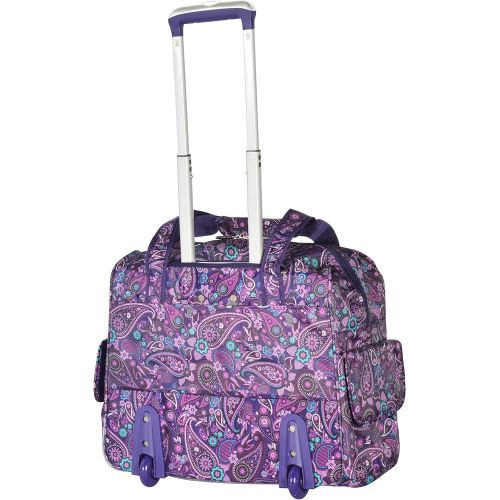  Olympia Deluxe Fashion Rolling Overnighter Travel Tote, Purple Paisley, One Size