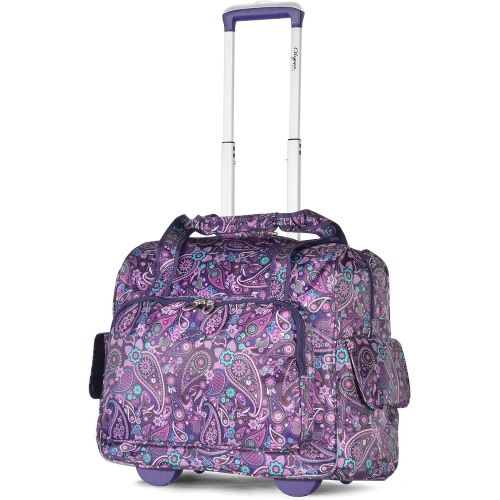  Olympia Deluxe Fashion Rolling Overnighter Travel Tote, Purple Paisley, One Size