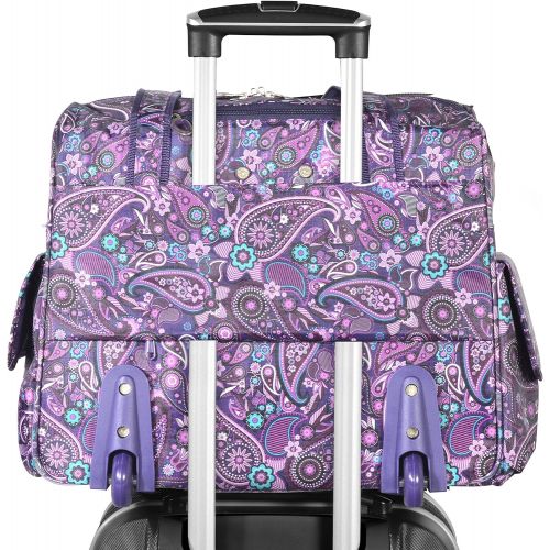  Olympia Deluxe Fashion Rolling Overnighter Travel Tote, Purple Paisley, One Size