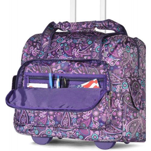  Olympia Deluxe Fashion Rolling Overnighter Travel Tote, Purple Paisley, One Size