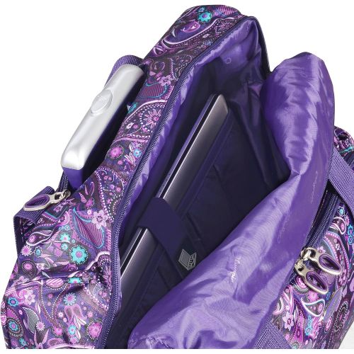  Olympia Deluxe Fashion Rolling Overnighter Travel Tote, Purple Paisley, One Size