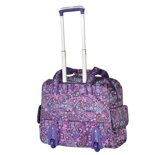  Olympia Deluxe Fashion Rolling Overnighter Travel Tote Purple Paisley One Size