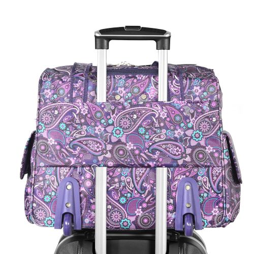  Olympia Deluxe Fashion Rolling Overnighter Travel Tote Purple Paisley One Size