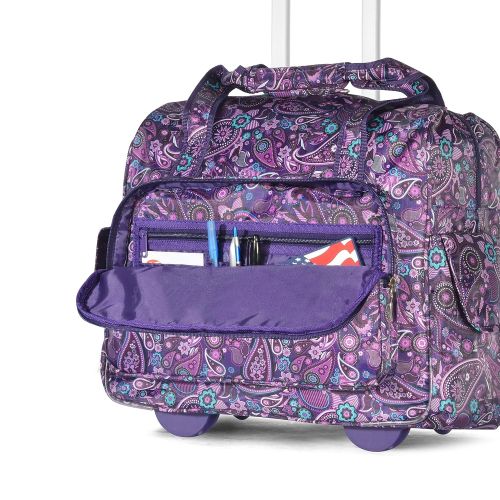  Olympia Deluxe Fashion Rolling Overnighter Travel Tote Purple Paisley One Size