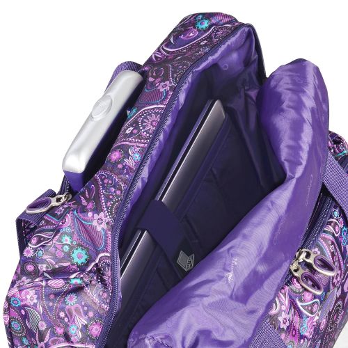  Olympia Deluxe Fashion Rolling Overnighter Travel Tote Purple Paisley One Size