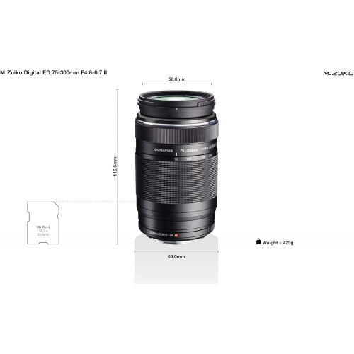  [아마존베스트]Olympus M.ZUIKO Digital ED 75-300mm 1:4.8-6.7 II Lens - Black