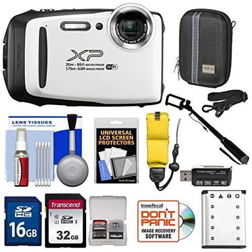 후지필름 Fujifilm FinePix XP130 Shock & Waterproof Wi-Fi Digital Camera (White) with 32GB Card + Battery + Cases + Float Strap + Selfie Stick + Kit