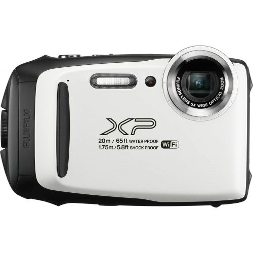 후지필름 Fujifilm FinePix XP130 Shock & Waterproof Wi-Fi Digital Camera (White) with 32GB Card + Battery + Cases + Float Strap + Selfie Stick + Kit