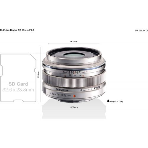  Olympus M.Zuiko 17mm f1.8 (Silver) for Olympus and Panasonic Micro 43 Cameras - International Version (Seller Warranty)