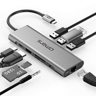 [아마존 핫딜]  [아마존핫딜]USB C Hub Adapter Omars 9 in 1 Type C Adapter Docking Station Hub with USB C to HDMI 4K HDMI,1000Mbps Ethernet LAN Port, 3,5mm Aux, 3X USB 3.0, TF/SD Card Reader for MacBook and Mo