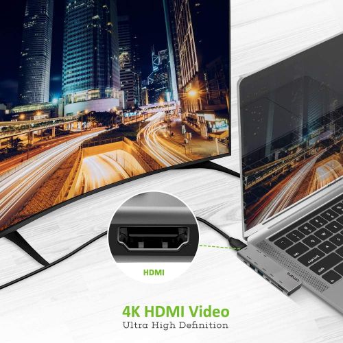  USB C Hub Adapter, 7 in 1 Dual Type-C Docking Station Omars Thunderbolt 3 USB C Adapter, 4K HDMI, 100W USB-C Power Delivery, 3 x USB 3.0, SDMicro SD Card Reader for MacBook Pro 20
