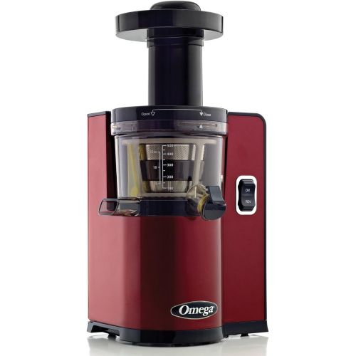  Omega Juicer Vertical Slow Masticating Juice Extractor 43 RPM Compact Design with Automatic Pulp Ejection, 150-Watt, Red