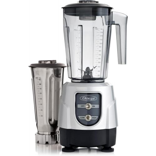  Omega BL390S Blender 1-HP Motor with Tritan Copolyester and Stainless Steel Container Combo Pack, 48-Ounce, Silver