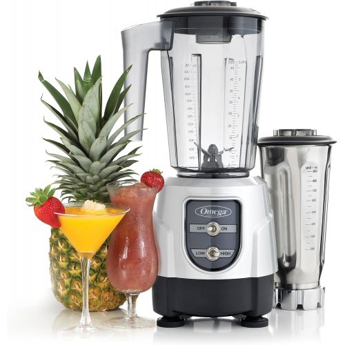  Omega BL390S Blender 1-HP Motor with Tritan Copolyester and Stainless Steel Container Combo Pack, 48-Ounce, Silver