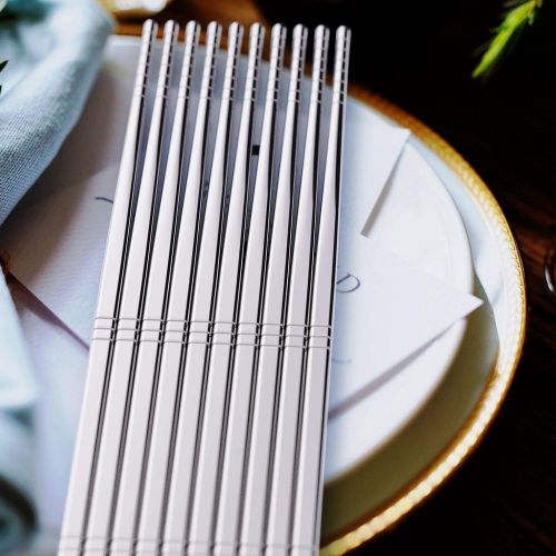  [아마존베스트]Omia 5 Pairs Premium Reusable Metal Stainless Steel Chopsticks Dishwasher Safe Lightweight Easy to Use Metal Chop Stick Utensils.