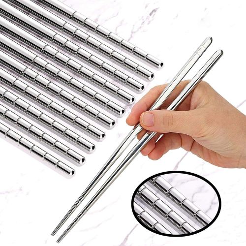  [아마존베스트]Omia 5 Pairs Premium Reusable Metal Stainless Steel Chopsticks Dishwasher Safe Lightweight Easy to Use Metal Chop Stick Utensils.