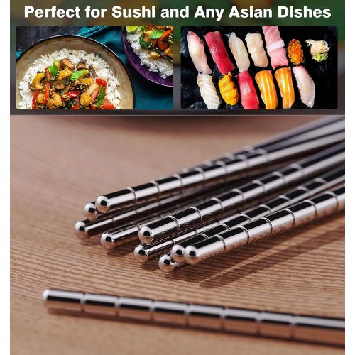  [아마존베스트]Omia 5 Pairs Premium Reusable Metal Stainless Steel Chopsticks Dishwasher Safe Lightweight Easy to Use Metal Chop Stick Utensils.